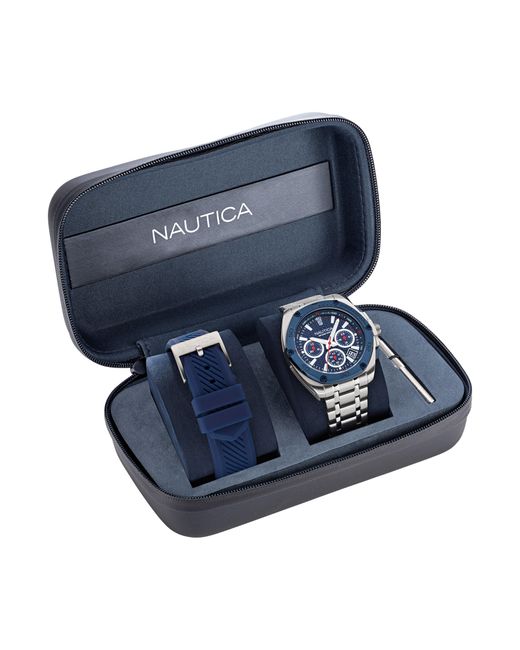 Nautica Blue Tin Can Bay Recycled Stainless Steel And Silicone Watch Box Set for men