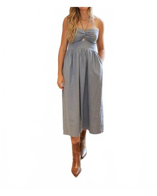 Miou Muse Gray Twisted Halter Maxi Dress