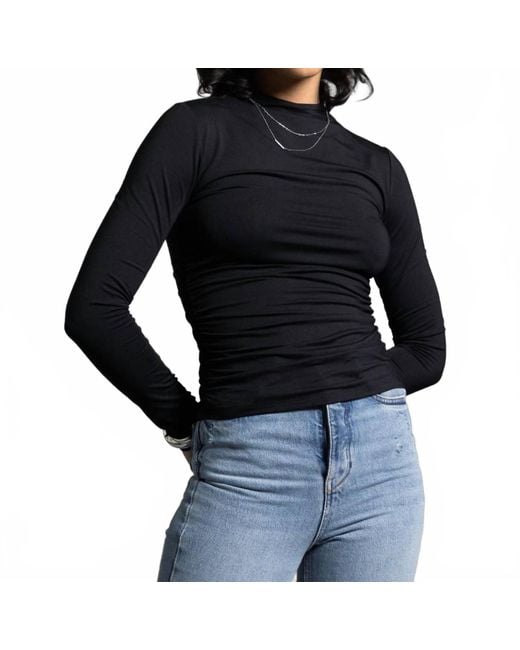 WEEKEND LOS ANGELES Black Long Sleeve Side Ruched Top