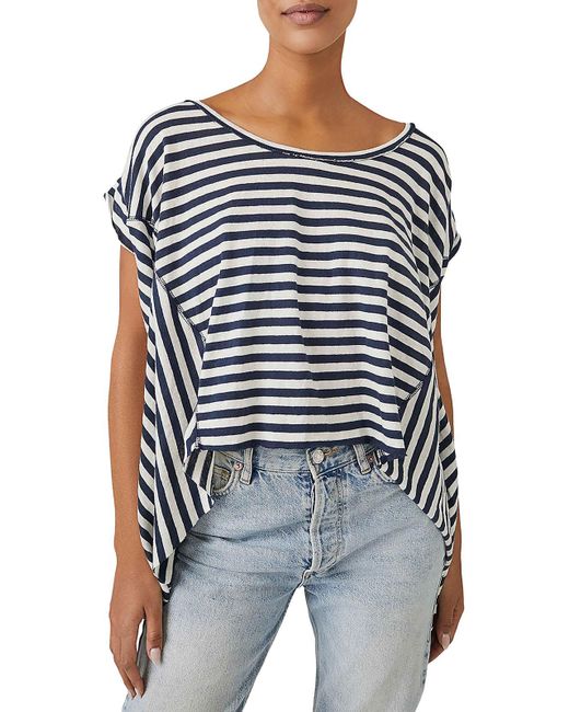 Free People Blue Striped 100% Cotton Pullover Top