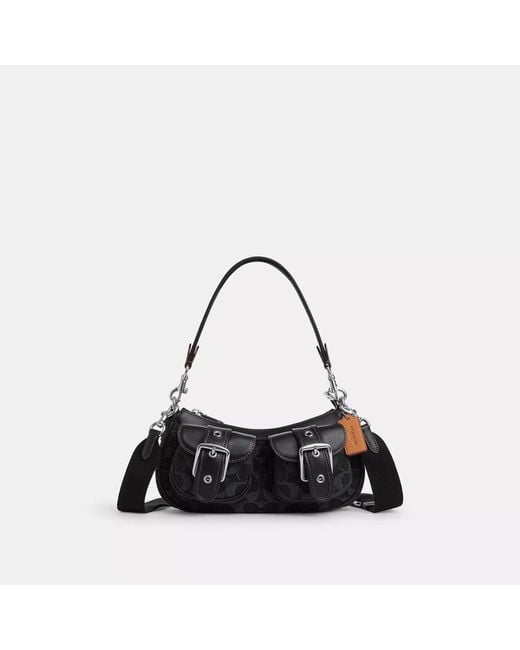 COACH Black Ashton Baguette In Signature Denim