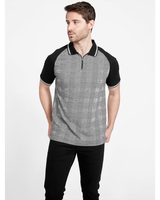 Guess Factory Gray Fez Printed Zip Polo for men