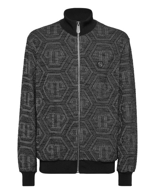 Philipp Plein Black Jacquard Jogging Jacket Ls Monogram for men