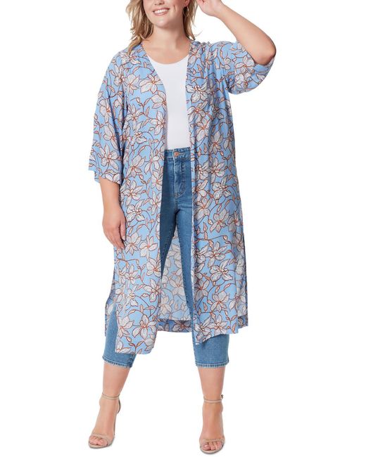 Jessica Simpson Blue Plus Blakeley Printed Long Duster Sweater