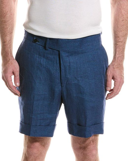 Isaia Blue Linen Short for men