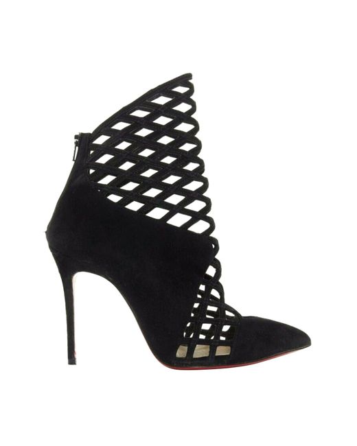 Christian Louboutin Black Mrs Bouglione Suede Mesh Cut Out Pointy Bootie