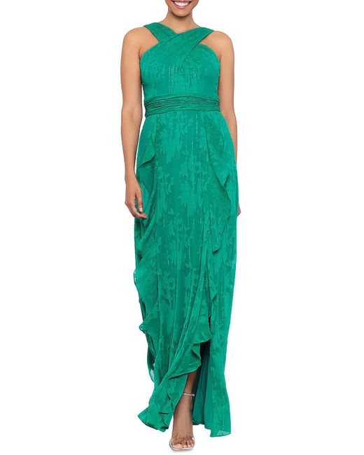 Aqua Green Chiffon Burnout Evening Dress