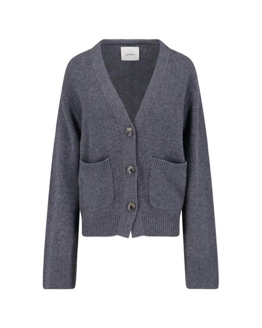 Lisa Yang Blue V-Neck Knit Cardigan With Front Buttons
