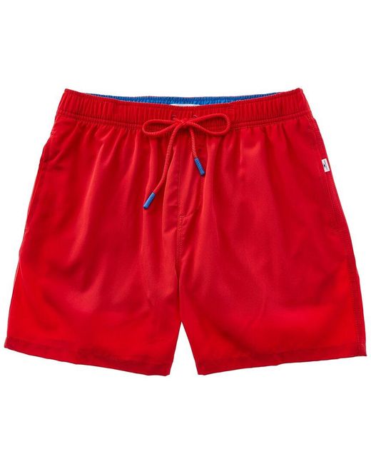 Vintage Summer Red Performance Stretch Lined Volley Swim Trunk for men