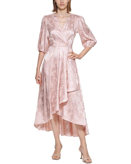 Calvin Klein Pink Surplice Hi-low Wrap Dress