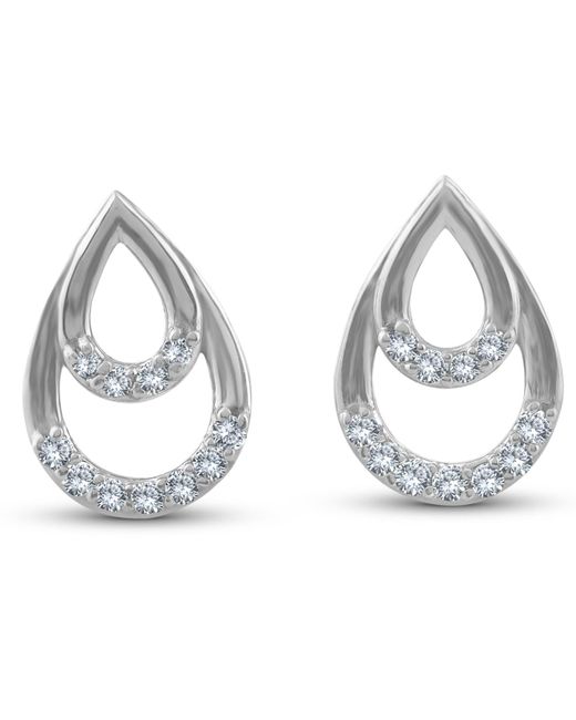 Pompeii3 Metallic 1/10ct Diamond Pear Shape Dangle Petite Earrings 14k White Gold