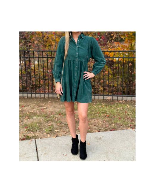 Jodifil Green Hayden Corduroy Baby Doll Dress