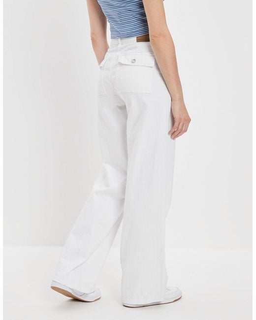 American Eagle Outfitters White Ae Stretch Super High-waisted baggy Wide-leg Pant