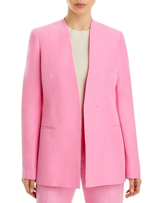 Lafayette 148 New York Pink Linen Business Collarless Blazer