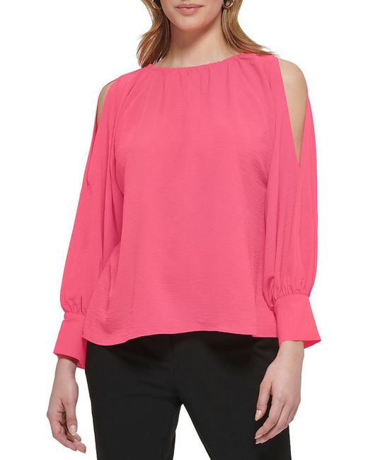 Calvin Klein Pink Split Sleeve Elastic Neck Blouse