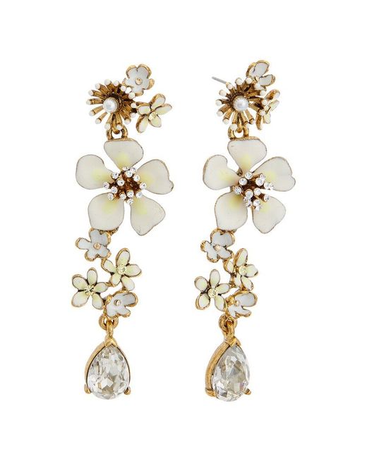 Oscar de la Renta White 14k Large Bloom Earrings