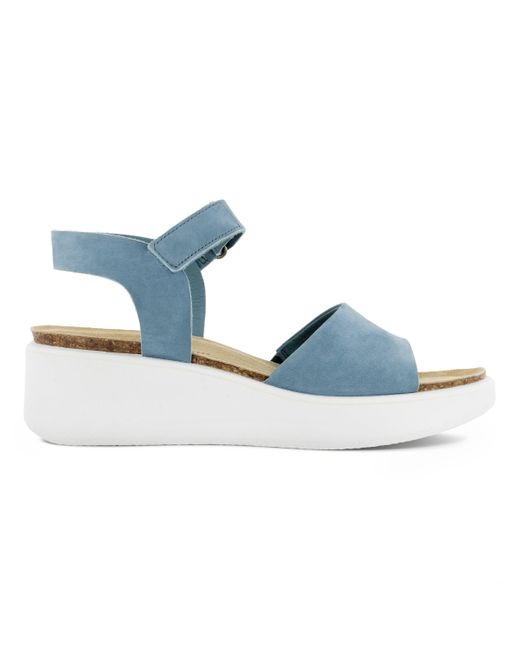 Ecco Leather Flowt Wedge Cork Sandal in Blue | Lyst