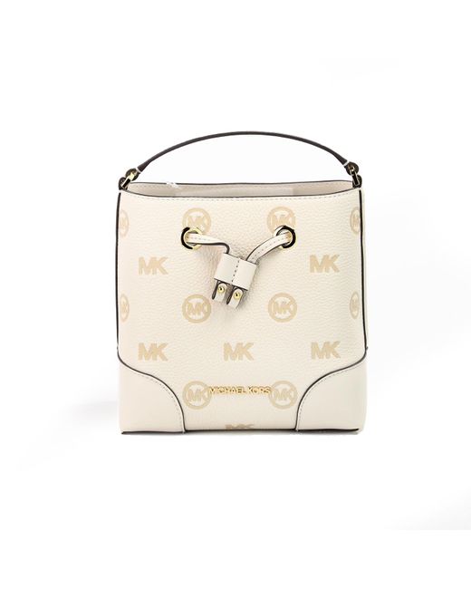 Michael Kors Natural Mercer Small Embossed Drawstring Bucket Messenger Bag