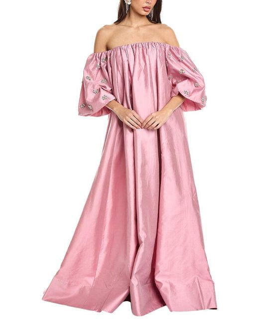 Rachel Gilbert Pink Violet Beaded Silk-blend Gown
