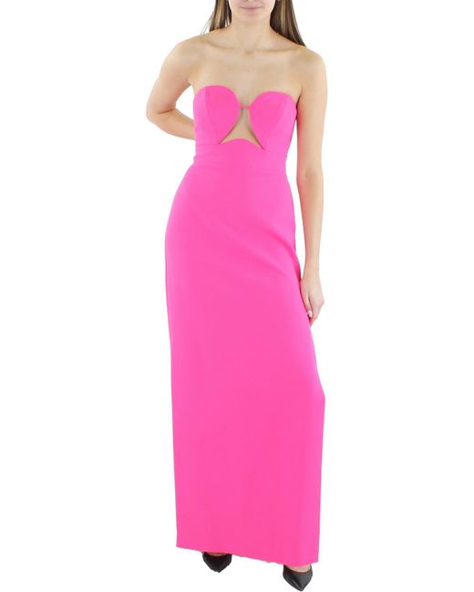 BCBGMAXAZRIA Pink Strapless Long Evening Dress W Wire Cut Out Neck Bonded Bodice Floor Length Column Skirt Side Slit