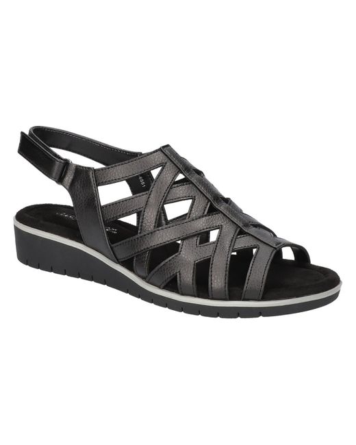 Easy Street Black Carly Faux Leather Wedges Gladiator Sandals