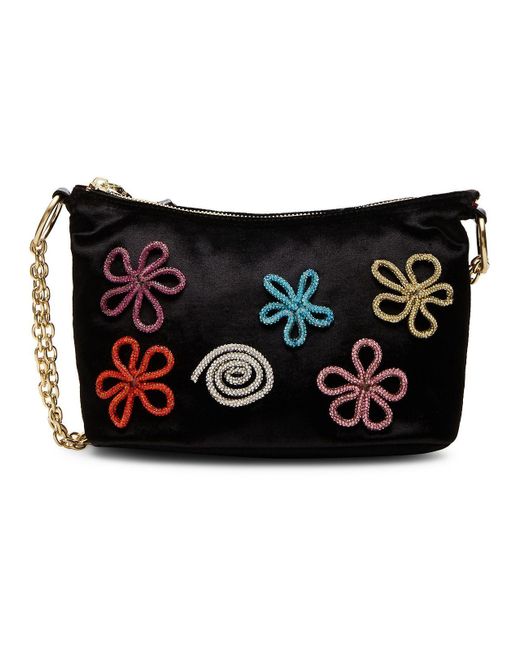 Betsey Johnson Black Doodle Bug Velvet Embellished Shoulder Handbag