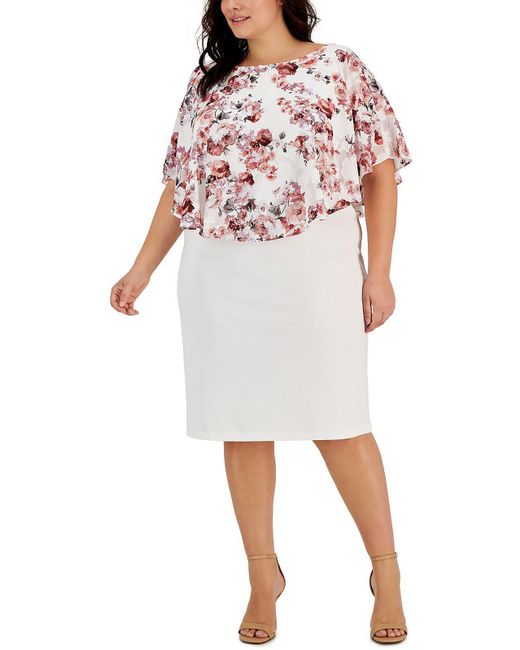 Connected Apparel White Plus Semi-formal Midi Sheath Dress