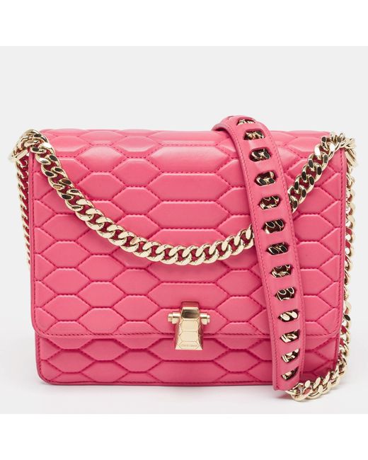 Roberto Cavalli Pink Dark Quilted Leather Hera Shoulder Bag