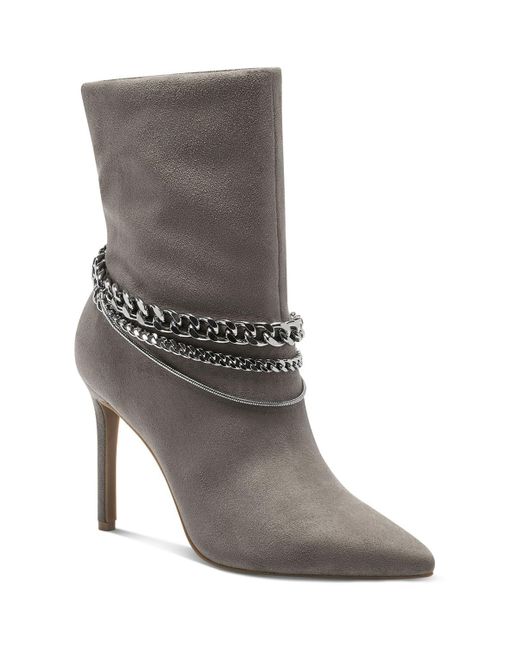 INC Gray Reanna Faux Suede Pointed Toe Ankle Boots