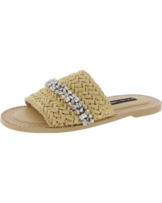Steve Madden Natural Starlight Embellished Straw Slide Sandals