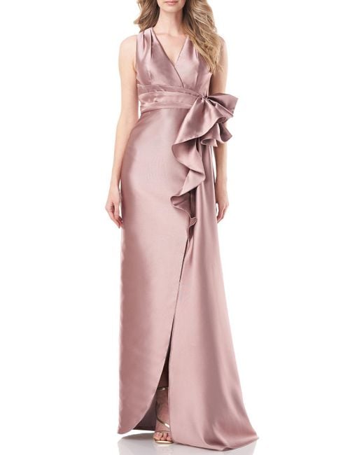 Kay Unger Rachel Ruffled Column Evening Dress in Pink | Lyst
