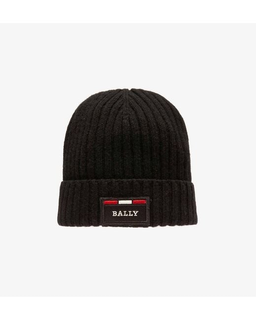 Bally Black Ribbed Logo Wool Beanie for men