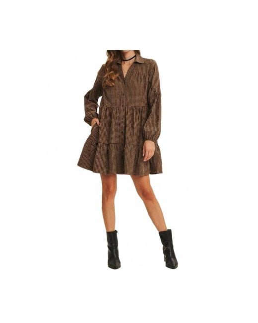 rustic brown dresses All Wrapped Up Bow Babydoll Mini Dress in Red Plaid main image 1