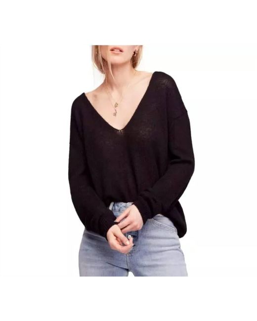 Free People Black Gossamer V-Neck Sweater