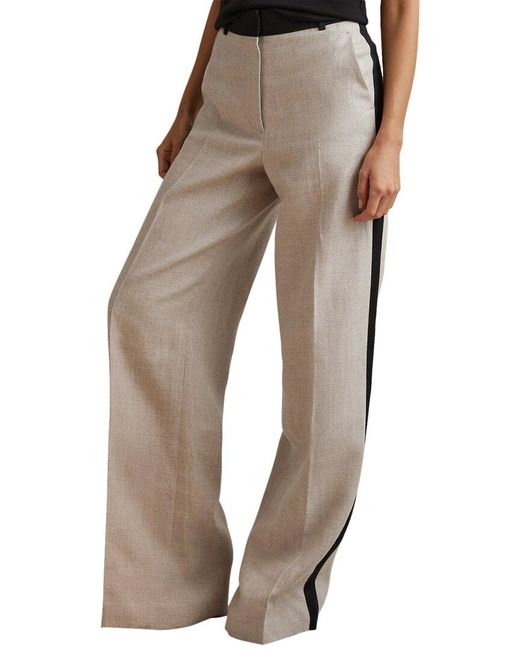 Reiss Natural Luella Wide Leg Side Stripe Linen Trouser