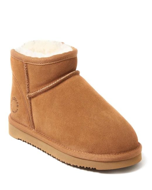 Dearfoams Brown Fireside By Riverland Genuine Shearling Micro Bootie
