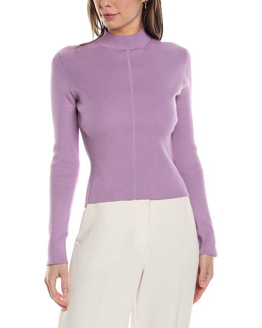 Oscar de la Renta Purple Mock Neck Silk-blend Sweater