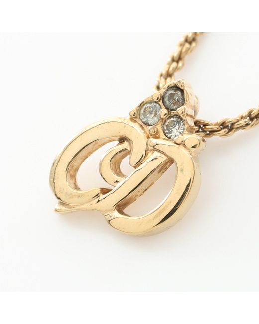 Dior Metallic Cd Logo Necklace Gp Rhinestone Gold Clear