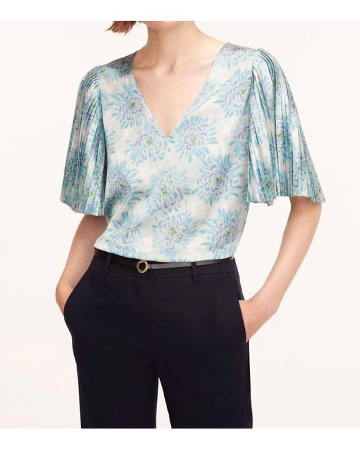 Rebecca Taylor Blue Pleated Sleeve Top