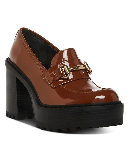 Madden Girl Brown Kiiera Patent Leather Bit Loafer Platform Heels
