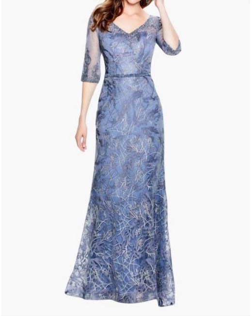 Montage by Mon Cheri Women's Blue Illusion Sleeves Lace Dress Montage by Mon Cheri Women's Blue Illusion Sleeves Lace Dress