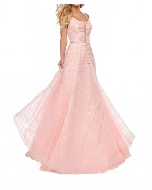 Rachel Allan Pink Glitter Tulle Halter Neck Prom Gown