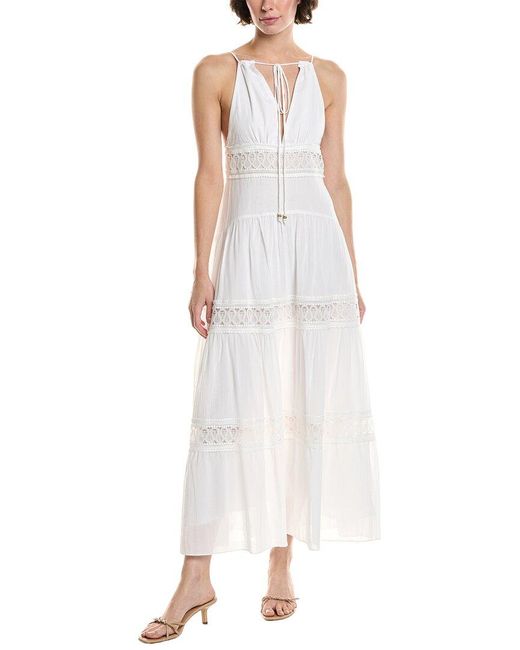 REVERIEE White Lace Trim Midi Dress