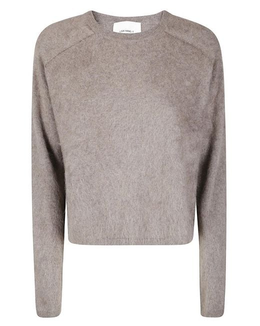 Lisa Yang Gray Cropped Cashmere Sweater With Asymmetric Seams And Round Neckline