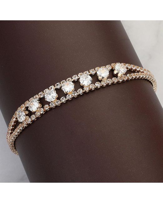 Fashnzfab Brown Round Cz Stone Paved Evening Bracelet Clear