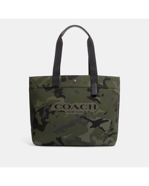 Coach Outlet Green Canvas Tote 38 With Camo Print