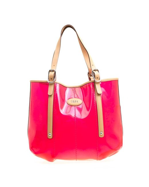 Tod's Pink /beige Pvc And Leather Tote