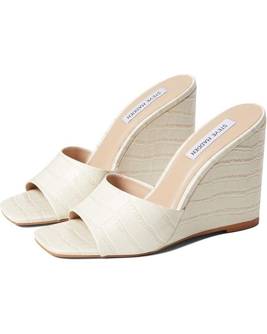 Steve Madden Metallic Veles Sandals Bone Croco Square Toe Wedge Heel Khd752