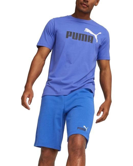 PUMA Blue Crewneck Short Sleeve Graphic T-shirt for men