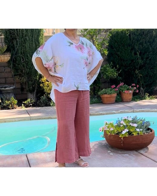 Gigi Moda Blue Flo Linen Capri Pants